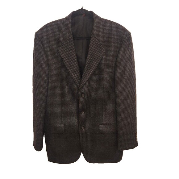 Oscar de la Renta Sport Coat 100% Wool Jacket 42L Charcoal Houndstooth VTG‎ - Picture 1 of 13